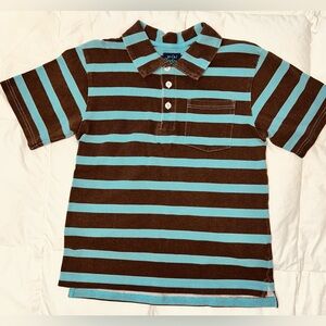 Mini Boden Polo style shirt turquoise and brown striped sz 9-10 years EUC